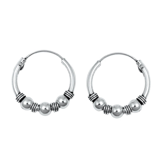 Sterling Silver Bali Style Hoop Ball Unique Rope Wrap Earrings 925 New