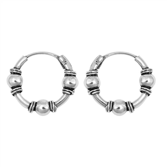 Sterling Silver Bali Style Hoop Statement Boho Bead Earrings 925 New