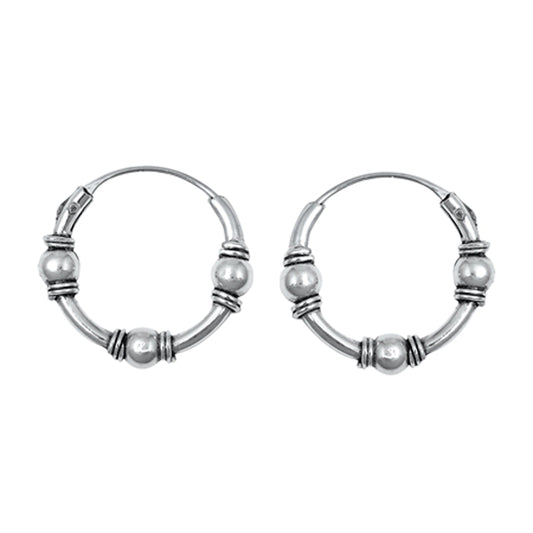 Sterling Silver Bali Style Hoop Ball Rope Wrap Earrings 925 New