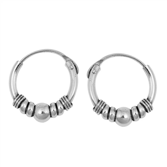 Sterling Silver Bali Style Hoop Boho Statement Bead Unique Earrings 925 New