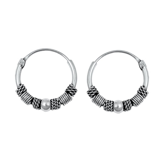 Sterling Silver Bali Style Hoop Wavy Rope Boho Earrings 925 New