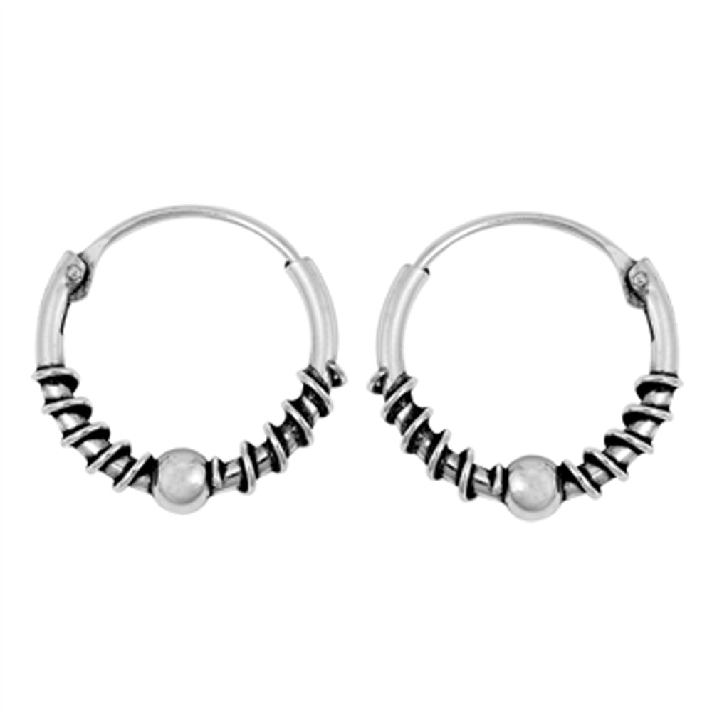 Sterling Silver Statement Hoop Coil Wrap Bead Earrings 925 New