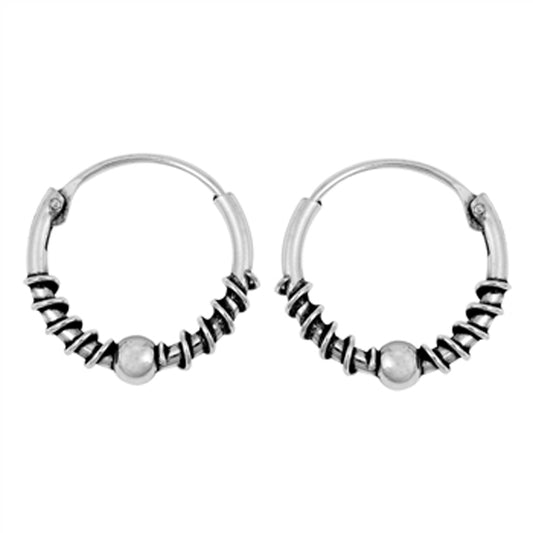 Sterling Silver Statement Hoop Coil Wrap Bead Earrings 925 New