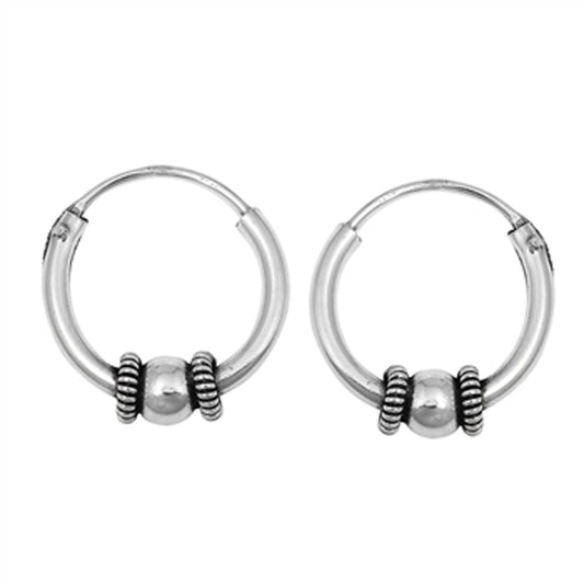 Sterling Silver Simple Hoop Statement Ball Bead Earrings 925 New