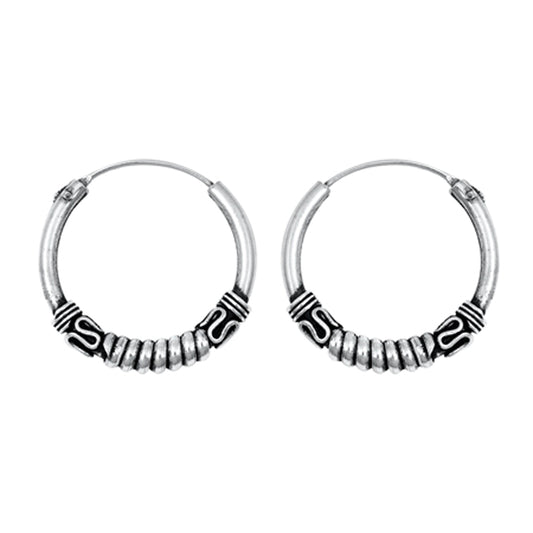 Sterling Silver Bali Style Hoop Weave Wrap Earrings 925 New