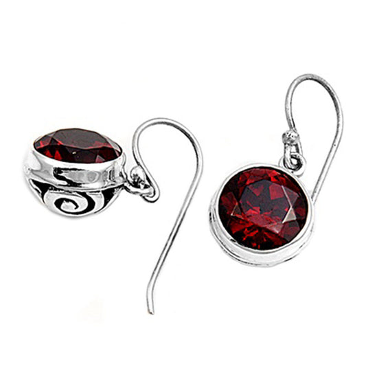 Round Earrings Simulated Ruby .925 Sterling Silver