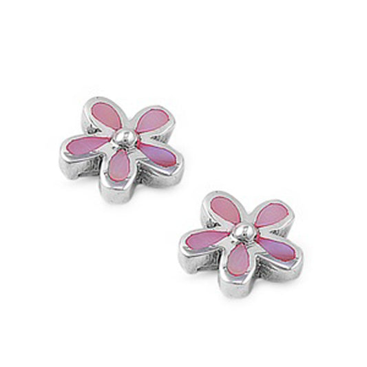 Flower Plumeria Earrings Simulated Mother of Pearl .925 Sterling Silver