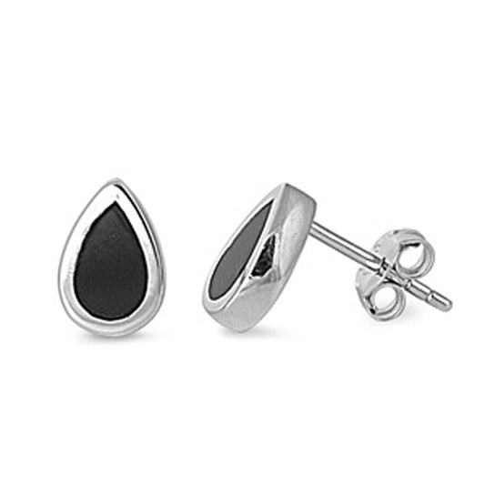 Teardrop Earrings Black Simulated Onyx .925 Sterling Silver