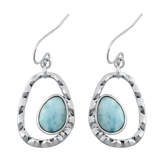 Sterling Silver Modern Oval Cutout Unique Fashion Earrings Larimar 925 New