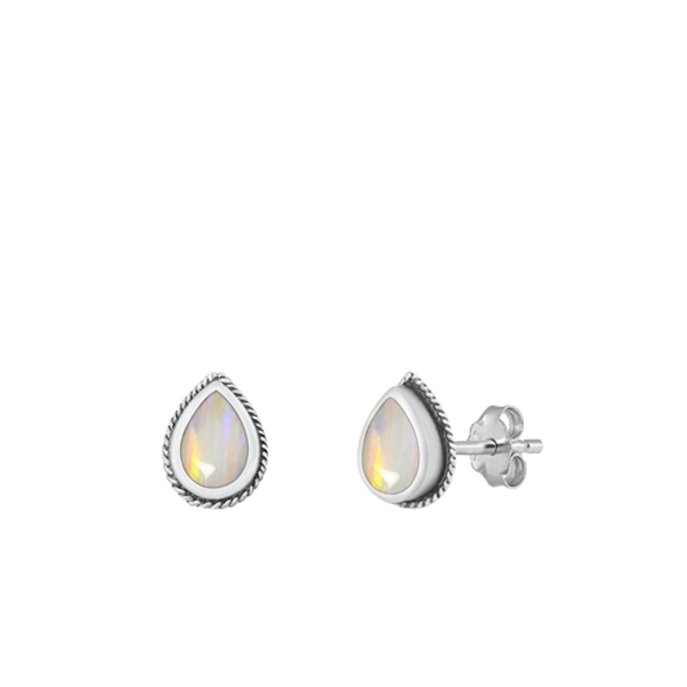 Sterling Silver Beautiful White Synthetic Opal Tear Drop Earrings .925 New