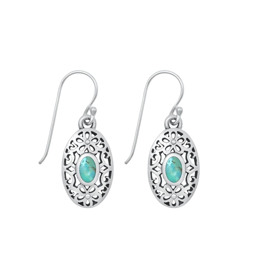 Sterling Silver Cute Turquoise Victorian Fashion Hook Polished Earrings .925 New