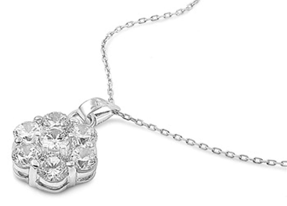 Flower Pendant Necklace Clear Simulated CZ .925 Sterling Silver