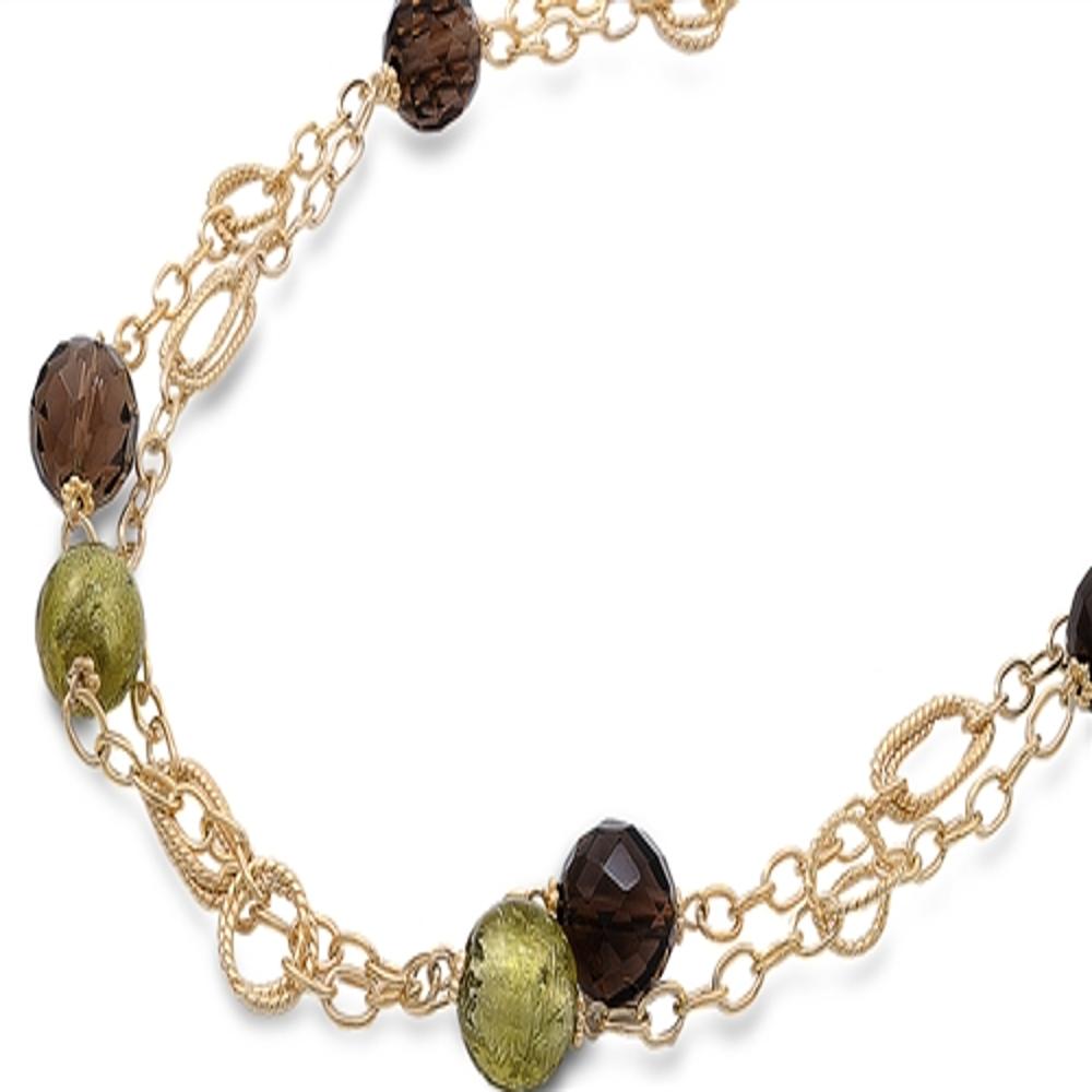 Bead Gold-Tone Link Necklace Simulated Peridot Rhinestone Simulated Amethyst Rhinestone .925 Sterling Silver, 42"