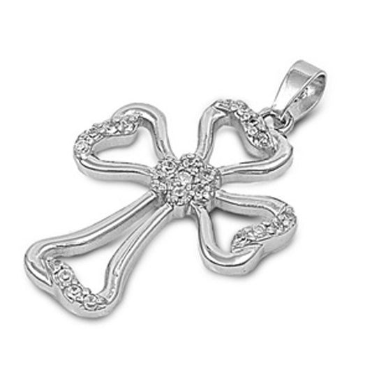 Simple High Polish Cross Pendant Clear Simulated CZ .925 Sterling Silver Charm