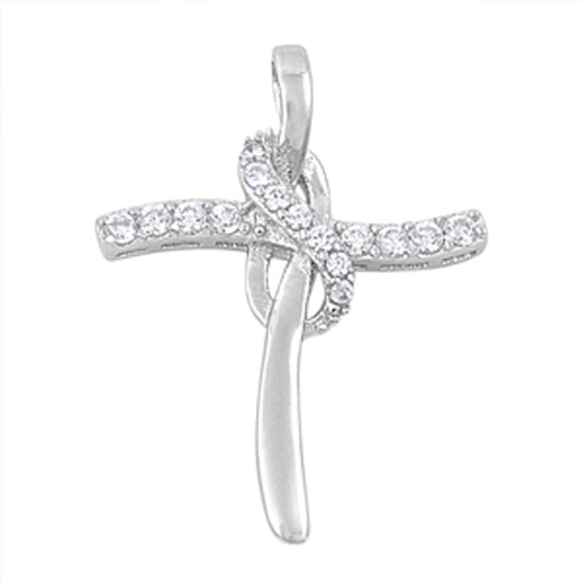 Sterling Silver Celtic Knot Studded Slider Cross Pendant Clear CZ