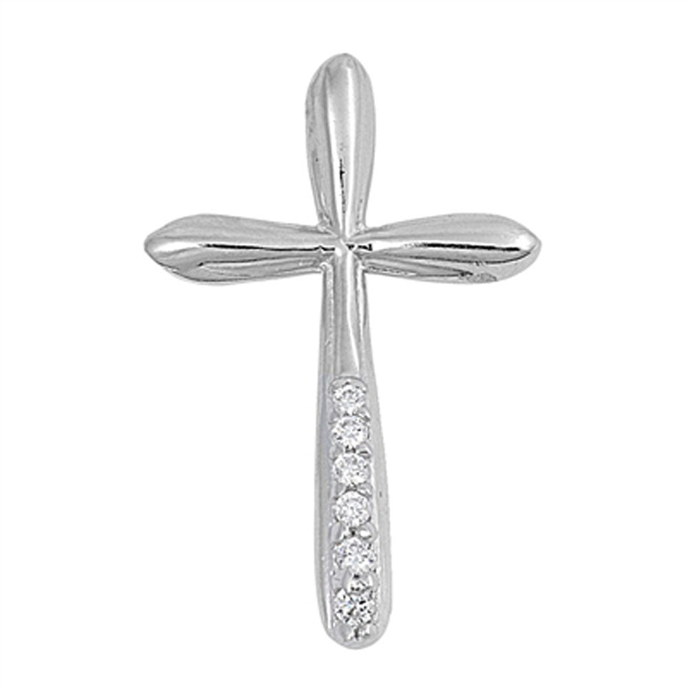 Simple Studded Cross Pendant Clear Simulated CZ .925 Sterling Silver Charm
