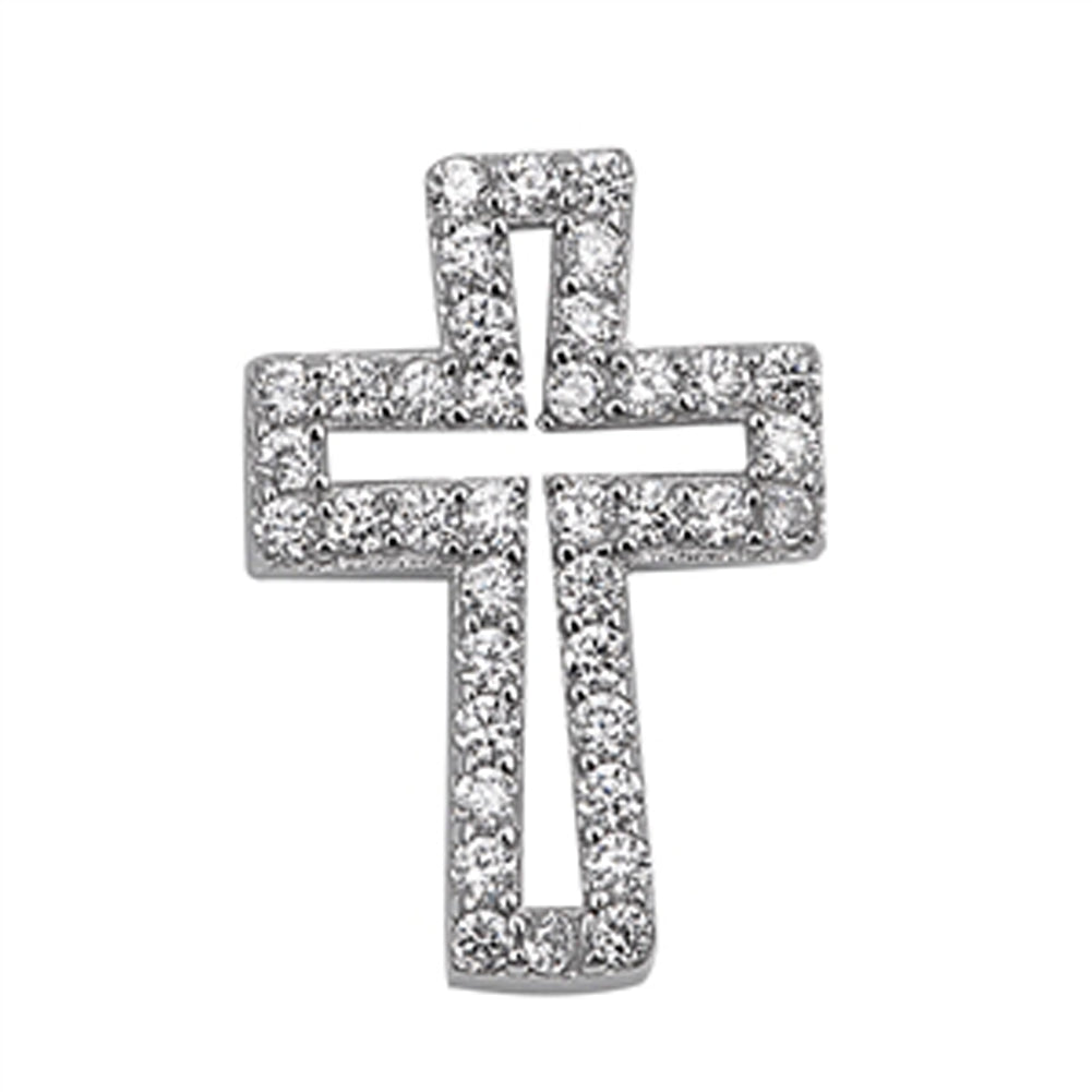Tiny Studded Open Cross Pendant Clear Simulated CZ .925 Sterling Silver Charm