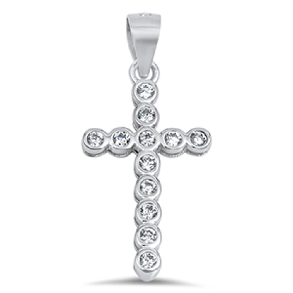 Repeating Circles Cross Pendant Clear Simulated CZ .925 Sterling Silver Charm
