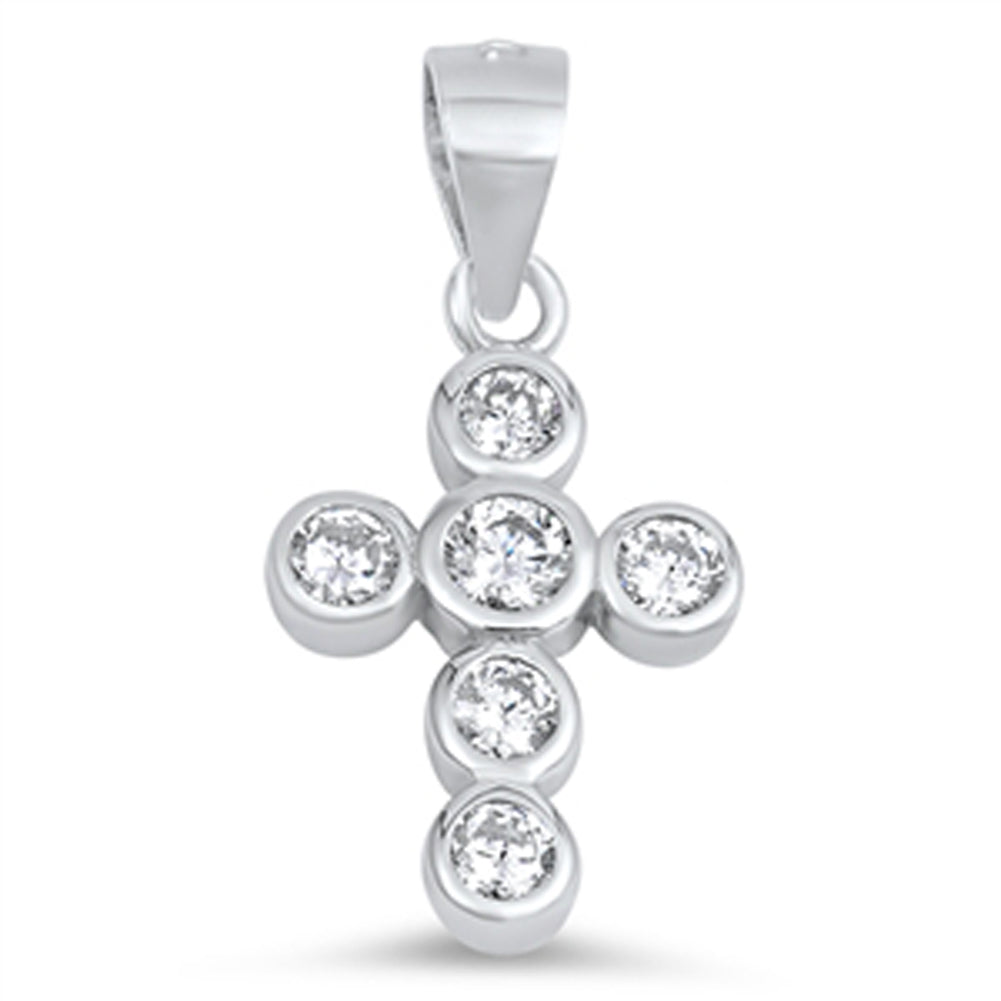 Tiny Studded Cross Pendant Clear Simulated CZ .925 Sterling Silver Dainty Charm