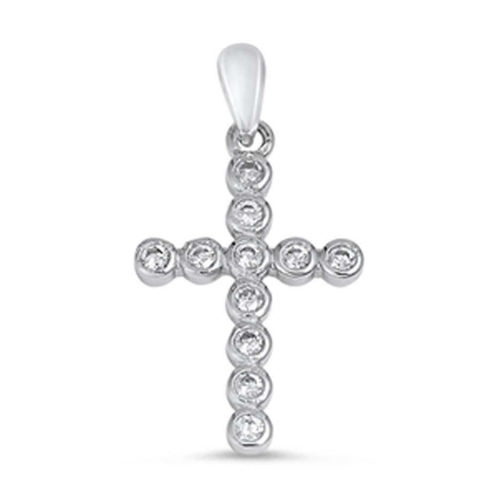 Endless Loop Navette Cross Pendant Clear Simulated CZ .925 Sterling Silver Charm