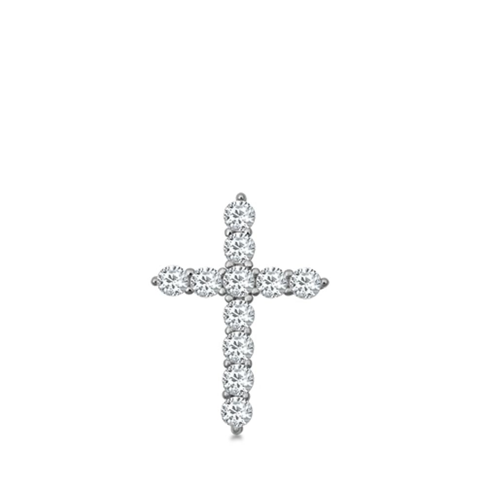 Studded Navette Cross Pendant Clear Simulated CZ .925 Sterling Silver Charm