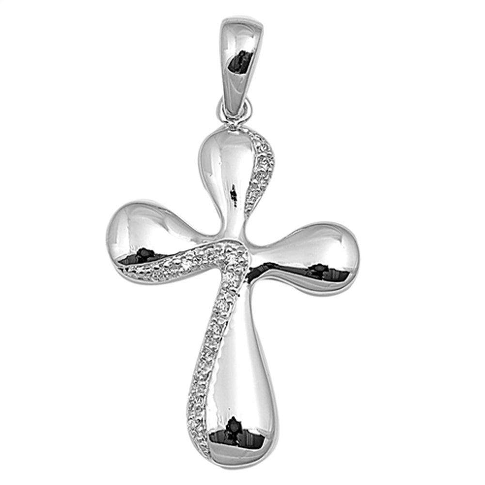 Abstract Rounded Edge Studded Cross Pendant .925 Sterling Silver Retro Charm