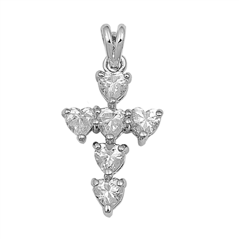 Sweet Heart Shaped Cross Pendant Clear Simulated CZ .925 Sterling Silver Charm
