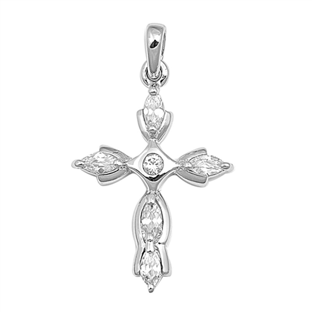 Traditional Vintage Cross Pendant Clear CZ .925 Sterling Silver Charm