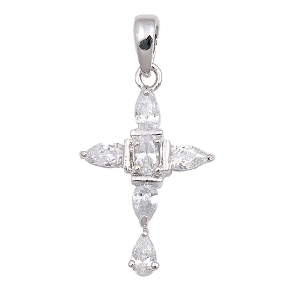 Vintage Studded Cross Pendant Clear Simulated CZ .925 Sterling Silver Charm