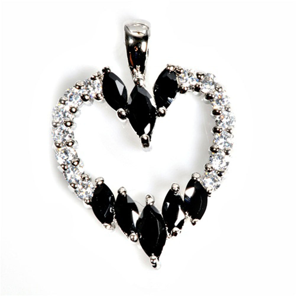Sterling Silver Ornate Studded Promise Heart Pendant Black CZ Charm