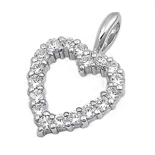 Sparkly Studded Heart Pendant Clear CZ .925 Sterling Silver Charm