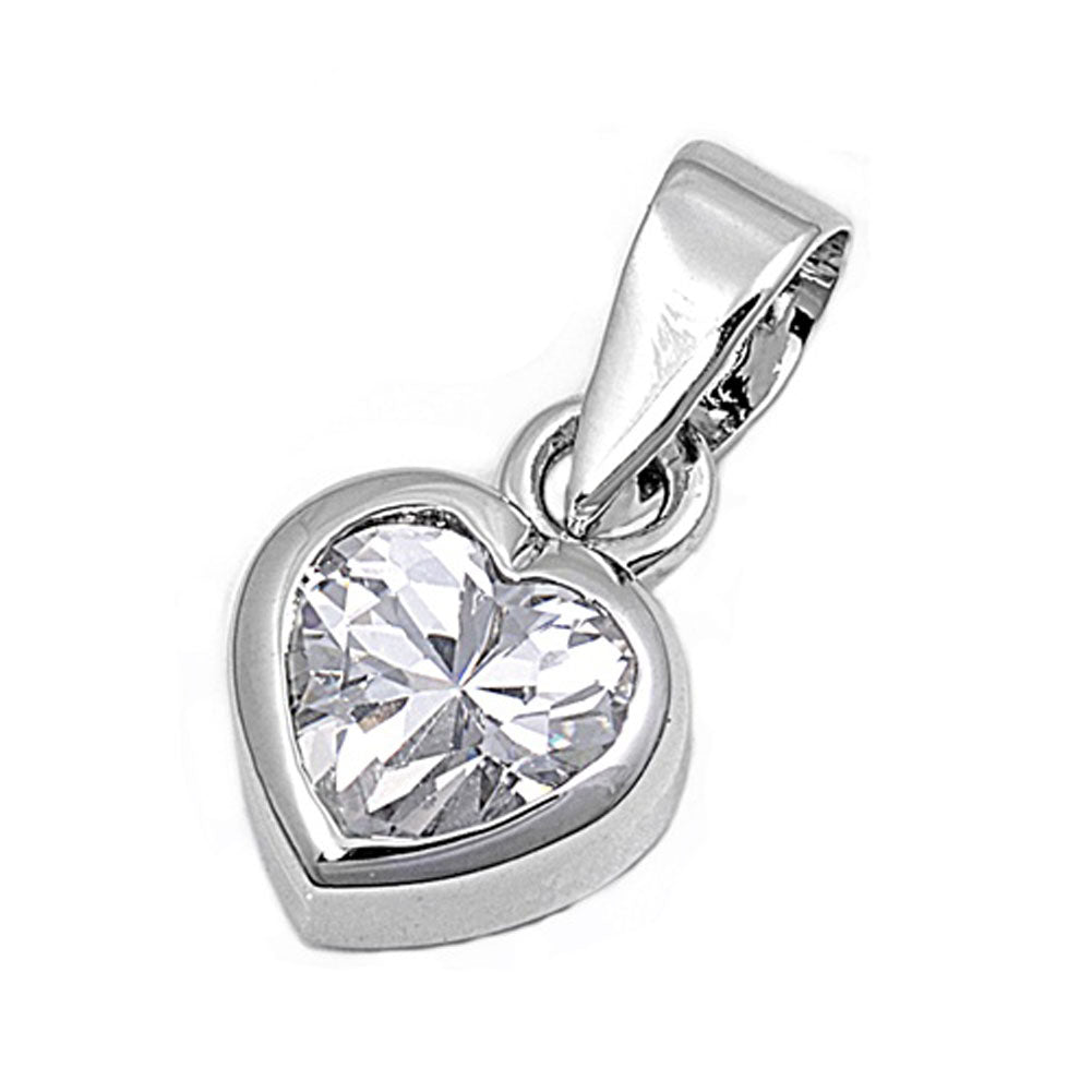 Sparkly Promise Heart Pendant Clear Simulated CZ .925 Sterling Silver Charm