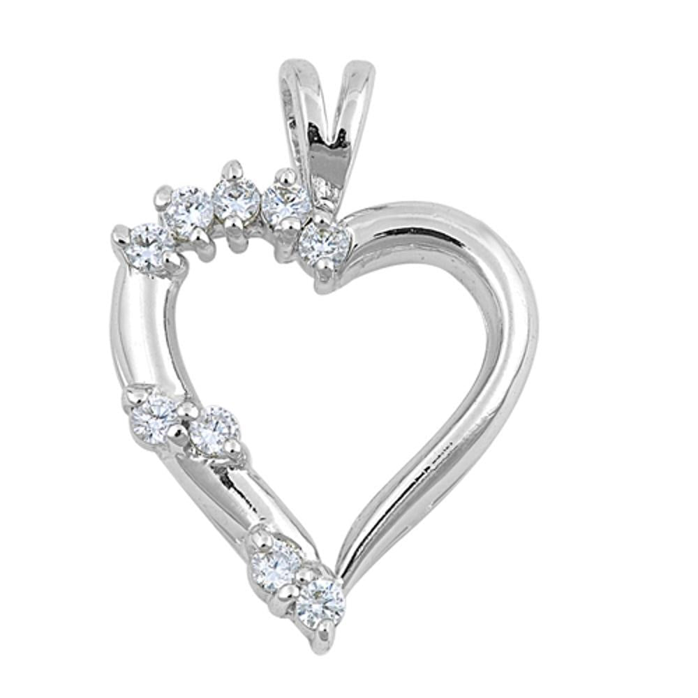 Fancy Burst Promise Heart Pendant Clear Simulated CZ .925 Sterling Silver Charm