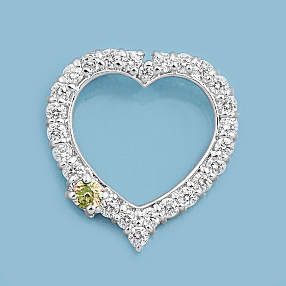 Sterling Silver Heart Pendant Champagne CZ Clear CZ Charm