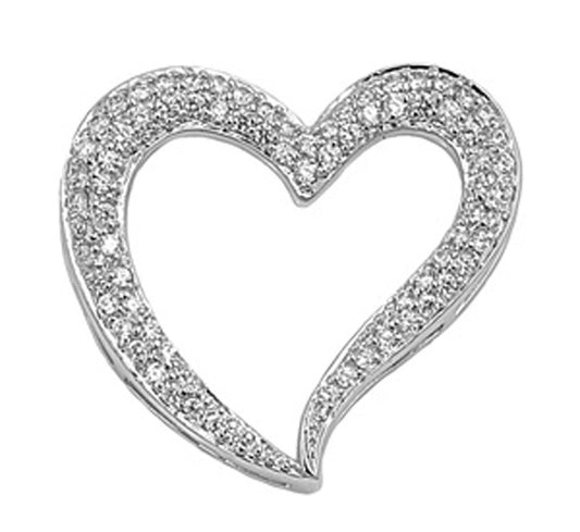 Studded Promise Heart Pendant Clear CZ .925 Sterling Silver Charm