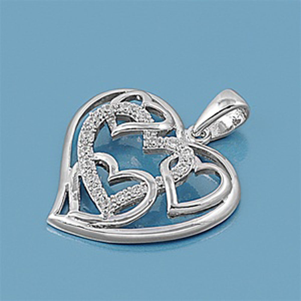 Heart Pendant Clear CZ .925 Sterling Silver Multiple Love Charm