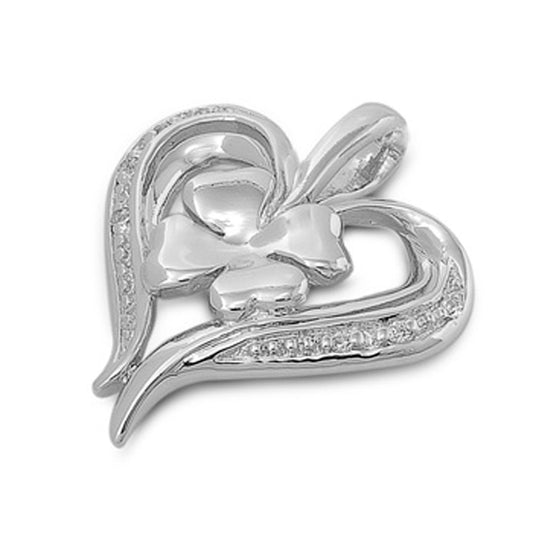 Sterling Silver Fancy Studded Promise Heart Pendant Clear Simulated CZ Charm