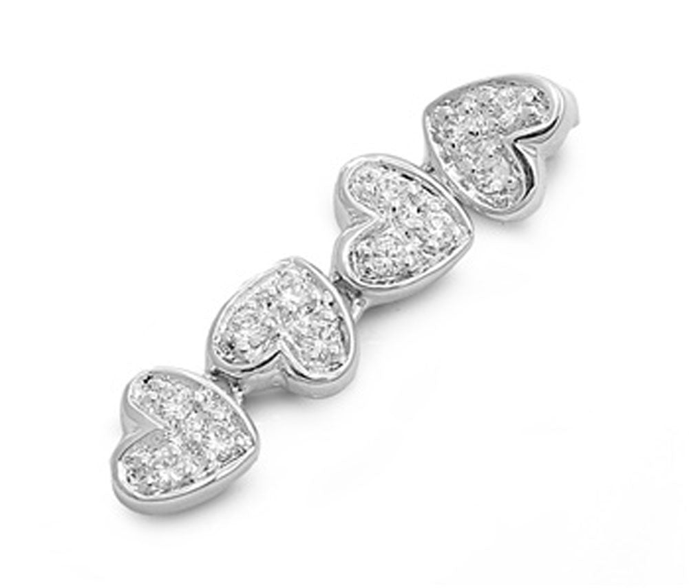 Multiple Studded Heart Pendant Clear Simulated CZ .925 Sterling Silver Charm