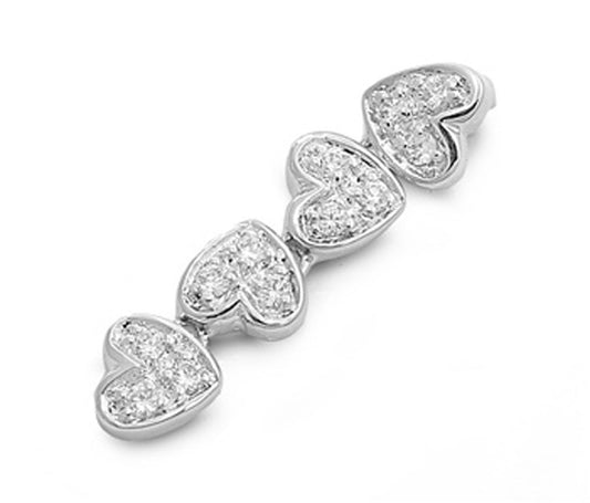 Multiple Studded Heart Pendant Clear Simulated CZ .925 Sterling Silver Charm