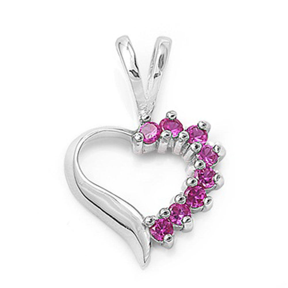 Sterling Silver Promise Studded Sun Burst Heart Pendant Simulated Ruby Charm