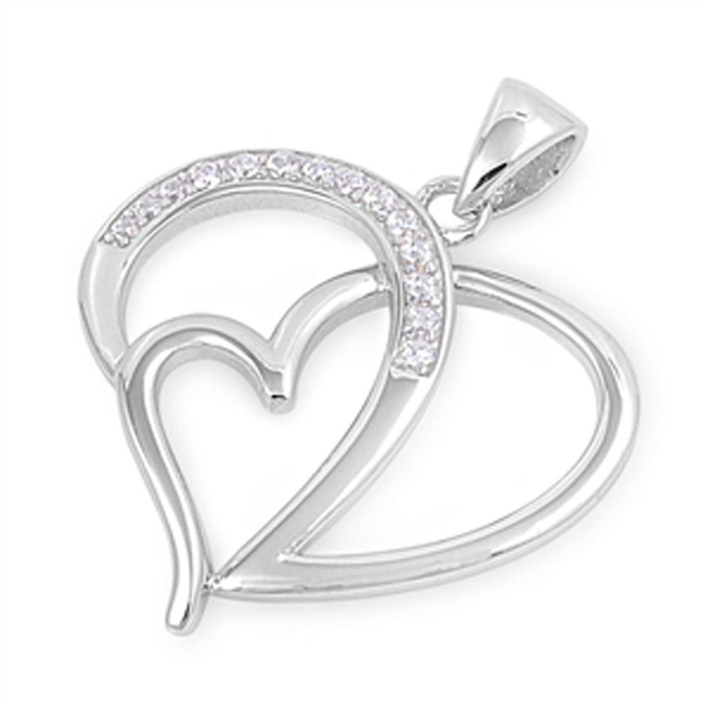 Sterling Silver Infinity Knot Promise Heart Clear Simulated CZ Pendant Charm