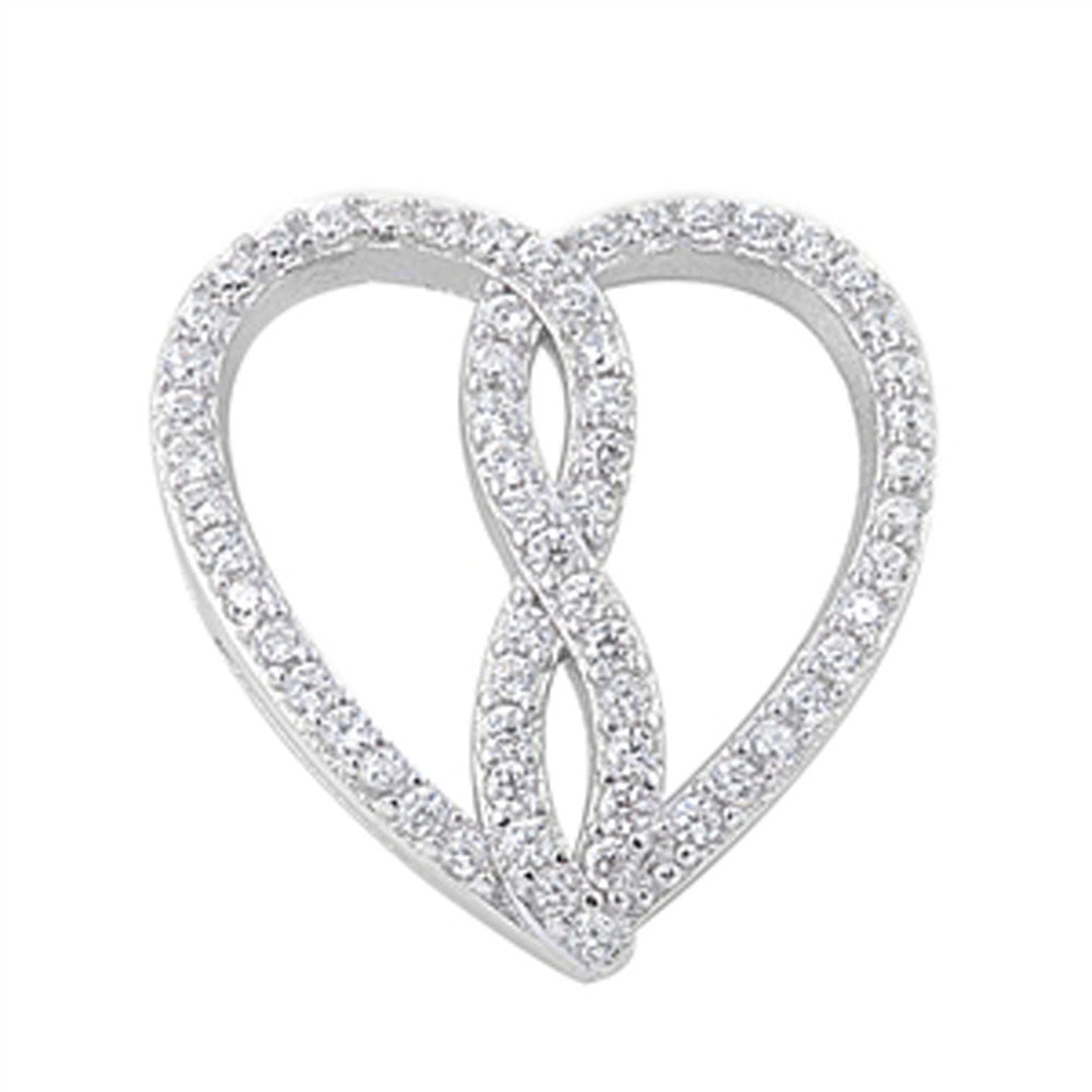 Sterling Silver Knot Interlocking Promise Heart Pendant Clear Simulated CZ Charm