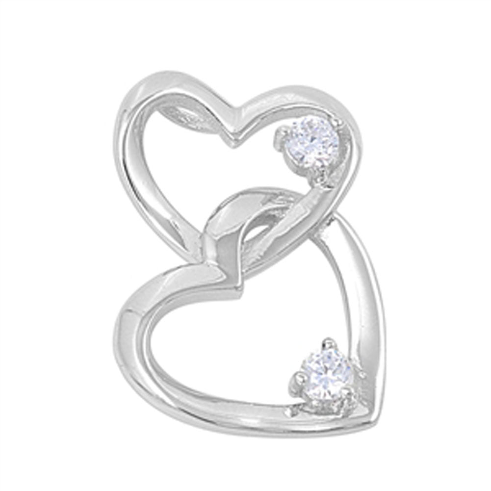 Sterling Silver Interlocking Double Promise Heart Clear CZ Pendant