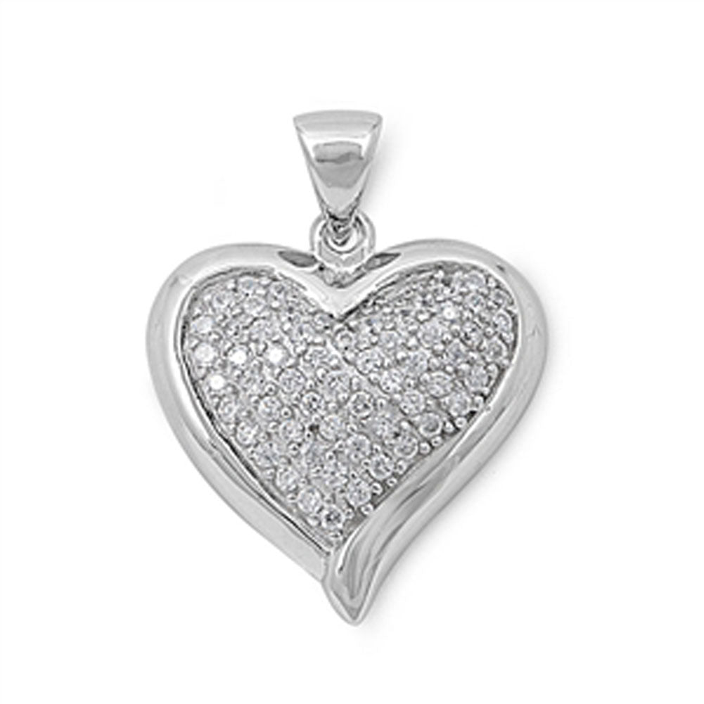 Studded Promise Heart Pendant Clear Simulated CZ .925 Sterling Silver Charm