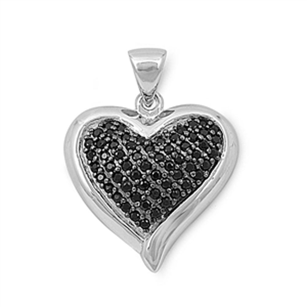 Sterling Silver Studded Sparkly Promise Heart Pendant Black Simulated CZ Charm