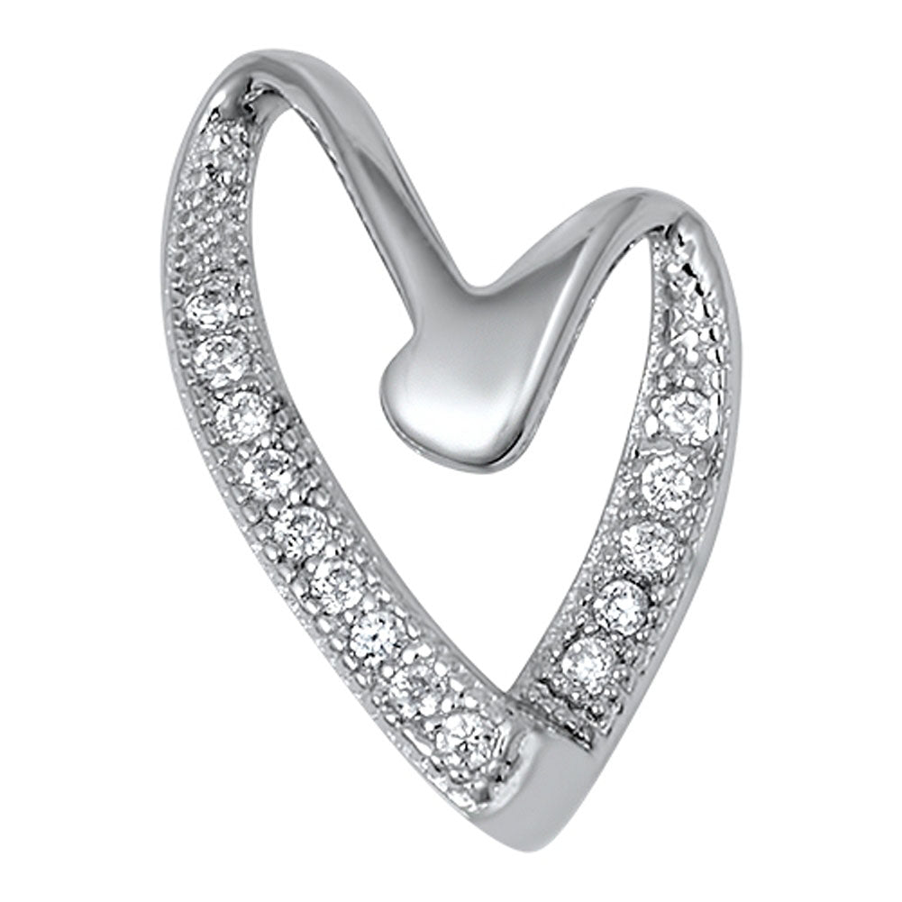 Sterling Silver Open Studded Promise Heart Pendant Clear Simulated CZ Charm