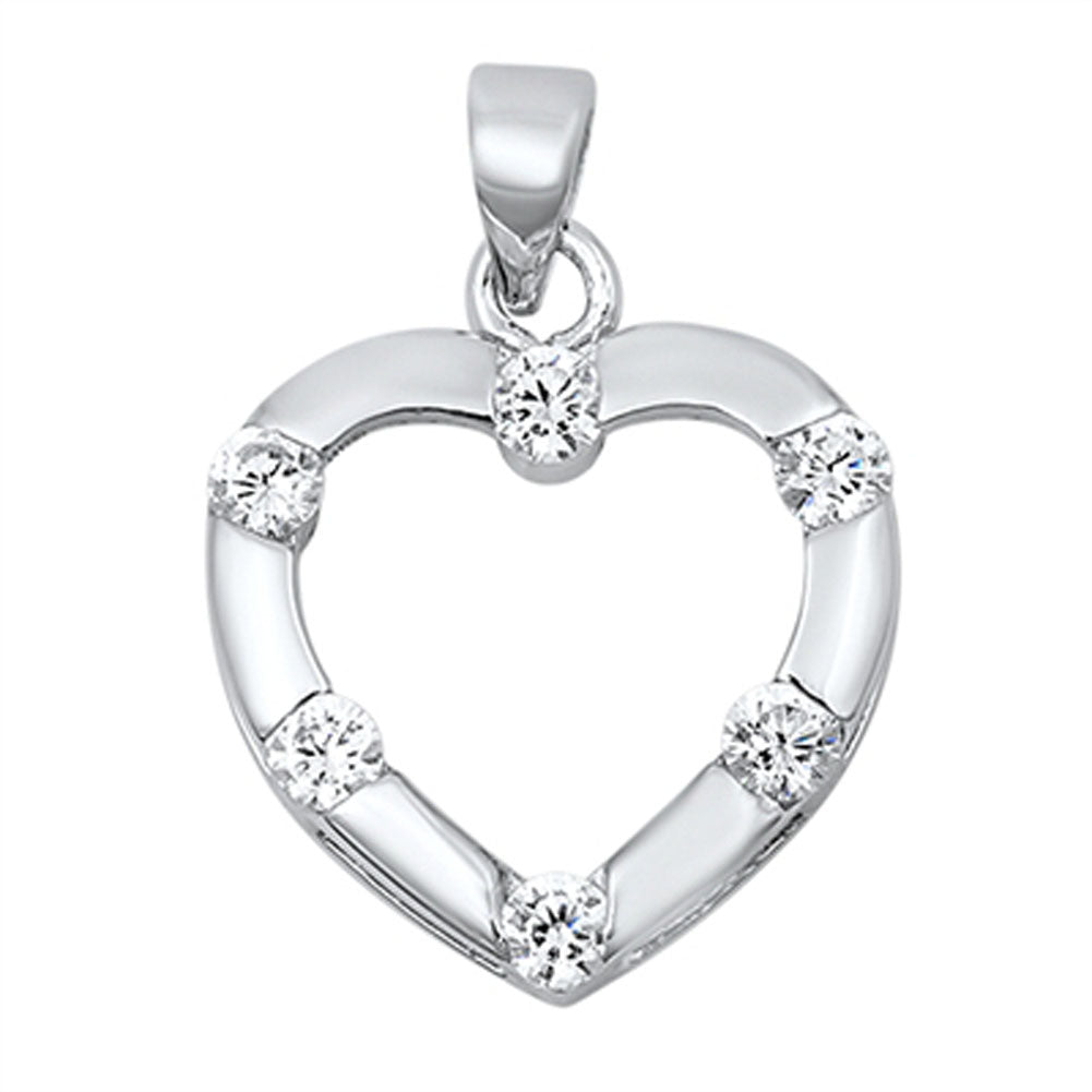 Sterling Silver Sparkly Studded Promise Heart Pendant Clear Simulated CZ Charm