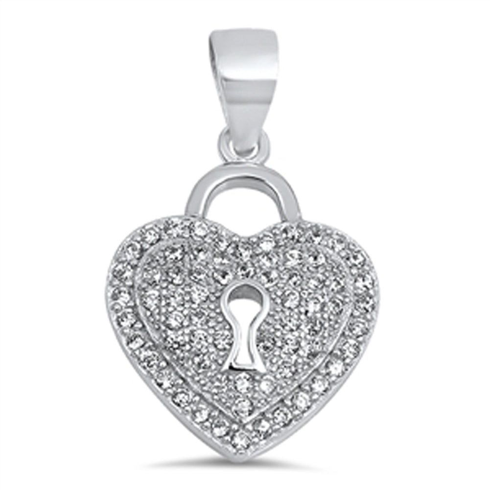 Cluster Lock Pendant Clear Simulated CZ .925 Sterling Silver Heart Love Charm