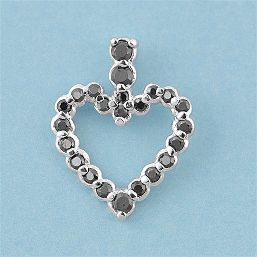 Heart Pendant Black CZ .925 Sterling Silver Elegant Love Charm