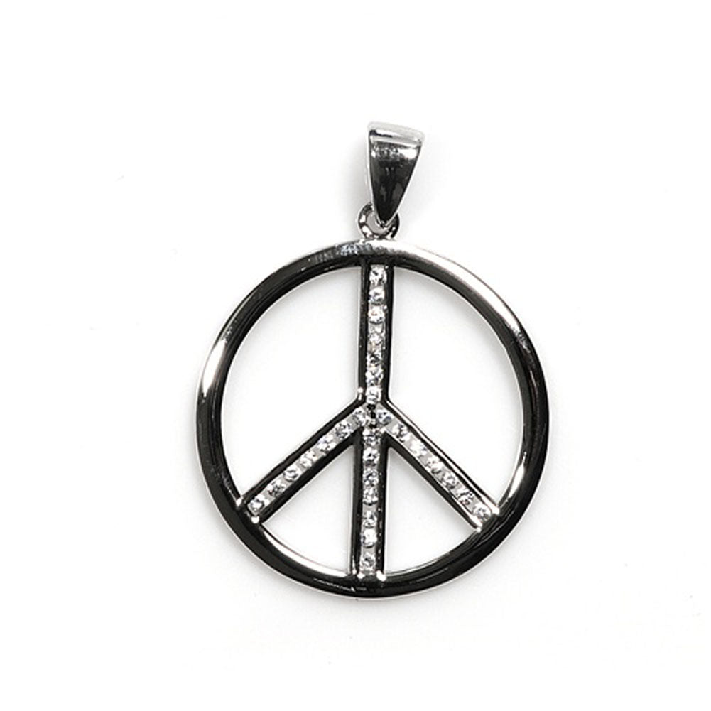 Sterling Silver Clear CZ High Polish Peace Sign Pendant Cluster Micro Pave Charm